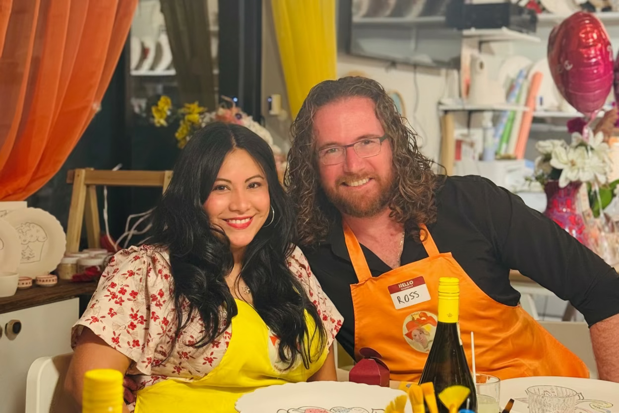 a couple enjoying their painting time at our Valentines day sip and paint event